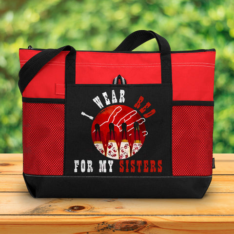 I Wear Red For My Sisters v2 Native American Tote Bag With Mesh Pockets