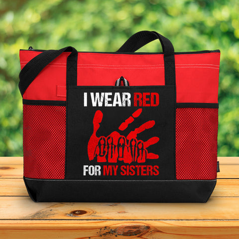 I Wear Red Native American Tote Bag With Mesh Pockets