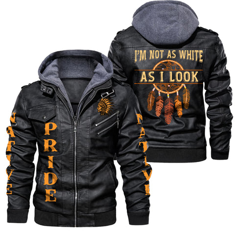 I'm Not As White As I Look Native American Indian Day Pride 2D Zip Leather Jacket with Hood - NAT240711-M002
