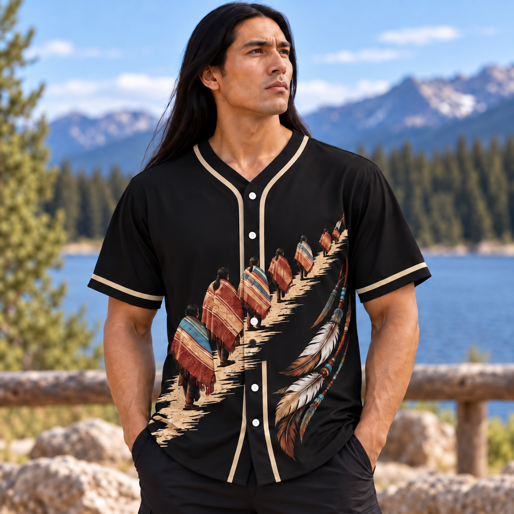 Indigenous Feather Native American-Inspired Baseball Jersey BSm006