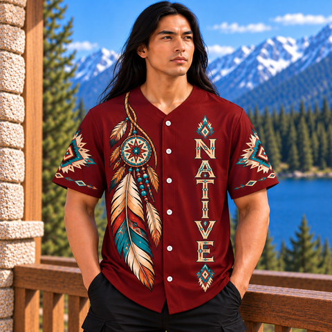 Indigenous Feather Native American-Inspired Baseball Jersey BSm020