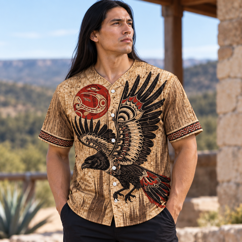 Indigenous Raven Native American-Inspired Baseball Jersey BSm002