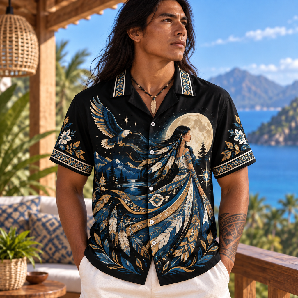 Indigenous Woman Native American-Inspired 3D Hawaiian Shirt HWm026