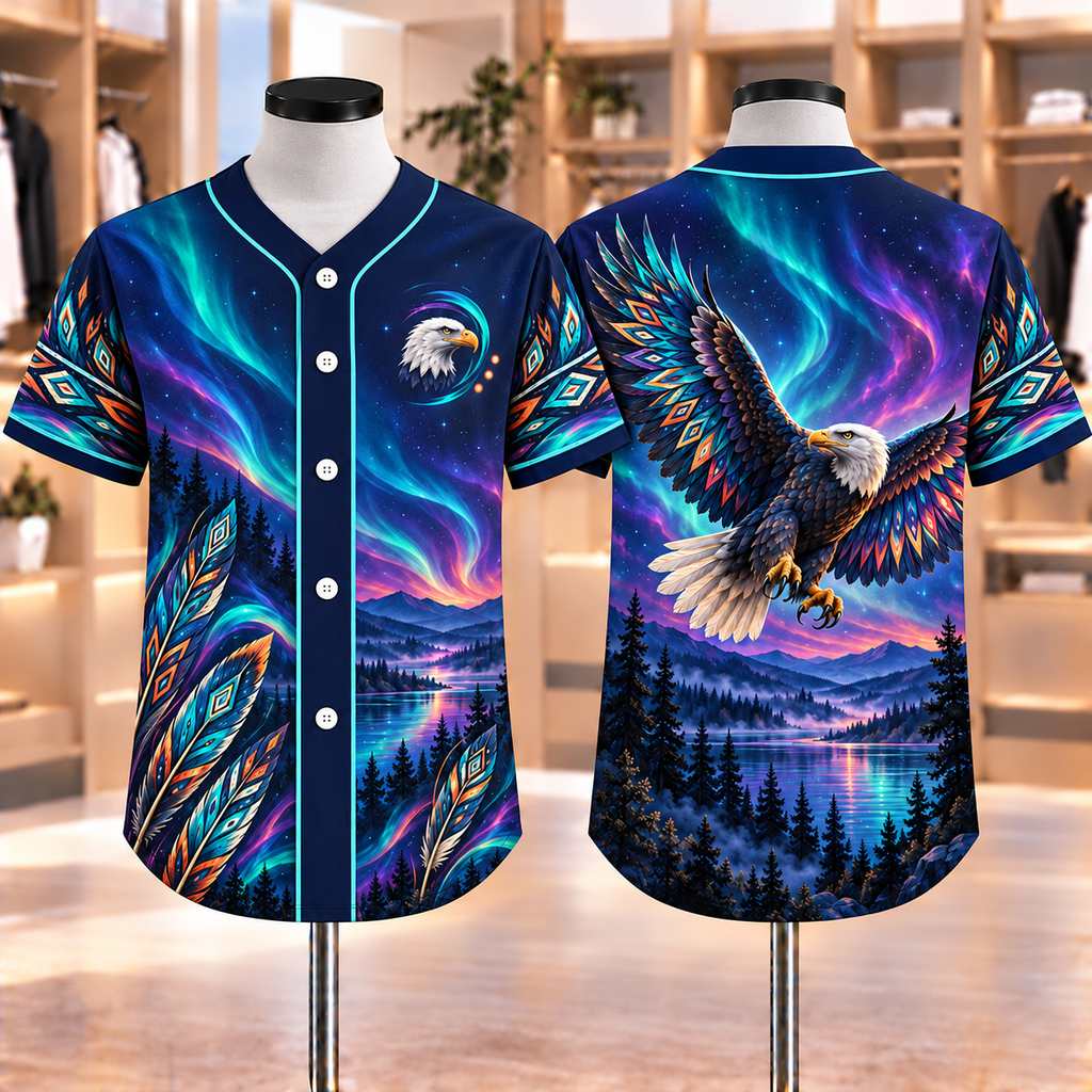 Indigo Aurora Eagle Native American-Inspired Baseball Jersey BSm056