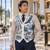 Indigo Dreamcatcher Spirit Native American-Inspired Suit Vest Jacket Print One Side Front VJm004