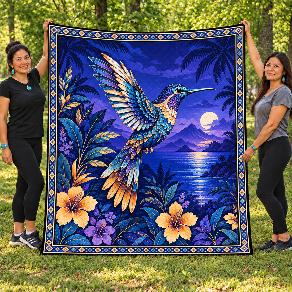 Indigo Hummingbird Native American-Inspired Quilt Qm014