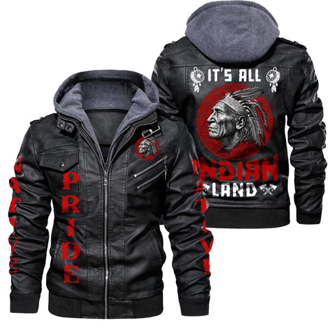 It's All Indian Land 2D Zip Leather Jacket with Hood - NAT240725-M001