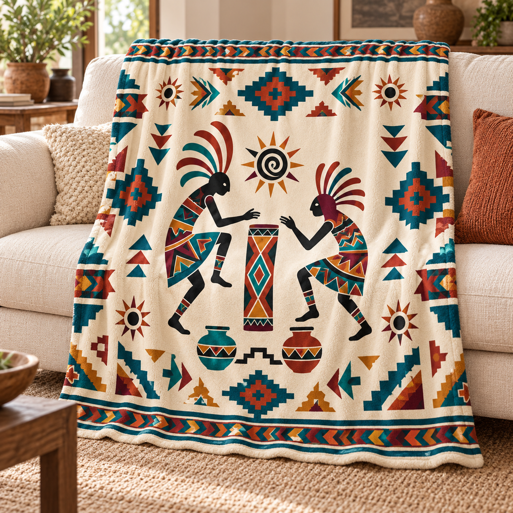 Kokopelli Folk Native American-Inspired Blanket BLm012
