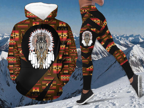 LB00237 Wolf Chief Native American Hoodie Leggings Set