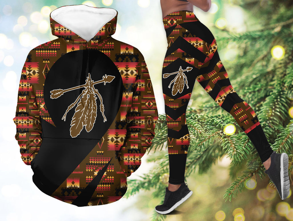 LB00237v4 Feather Native American Hoodie Leggings Set