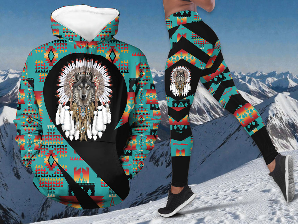 LB00247v2 Wolf Chief Native American Hoodie Leggings Set