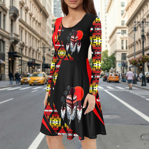 LSD260326M02v2 Mama Every Child Native American Round Neck Long Sleeve Dress