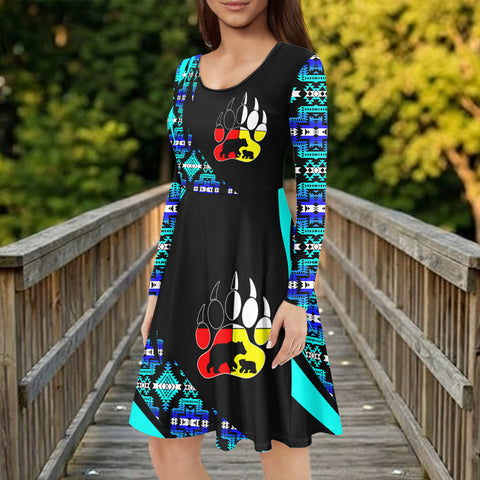 LSD260326M04v2 Mama Bear Native American Round Neck Long Sleeve Dress