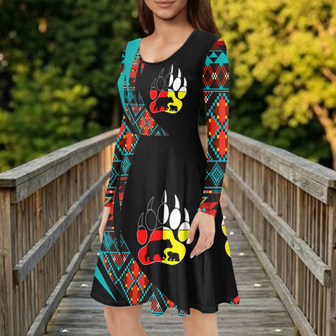 LSD260326M05v2 Mama Bear Native American Round Neck Long Sleeve Dress