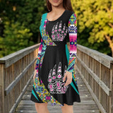 LSD260326M06 Bear Claws Native American Round Neck Long Sleeve Dress