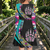 LSD260326M06 Bear Claws Native American Round Neck Long Sleeve Dress
