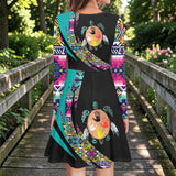 LSD260326M06v2 Turtle Native American Round Neck Long Sleeve Dress