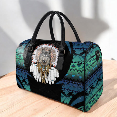 LT250311M06 Chief Wolf Native American Leather Travel Bag