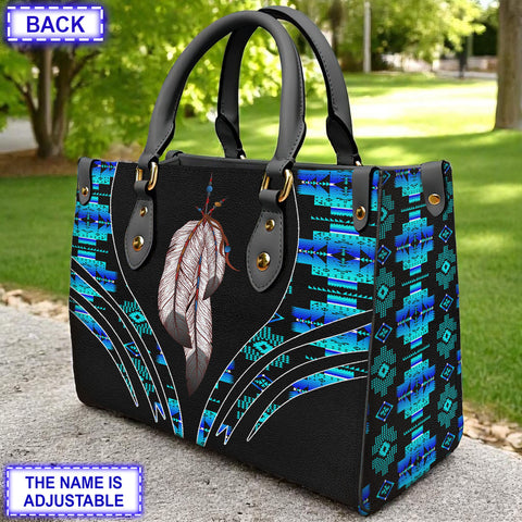 LT250514M02 Feather Custom Name Native American Leather Bag