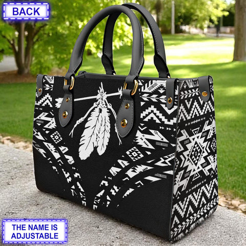 LT250514M03 Feather Custom Name Native American Leather Bag