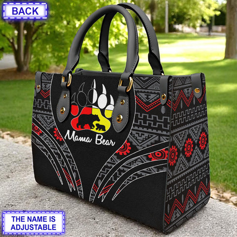 LT250514M05 Mama Bear Custom Name Native American Leather Bag