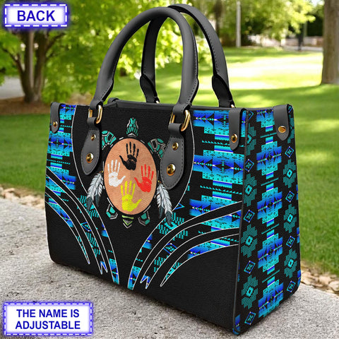 LT250514M06 Tribe Turtle Custom Name Native American Leather Bag
