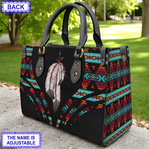 LT250514M07 Feather Custom Name Native American Leather Bag