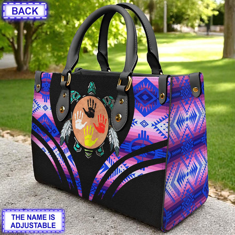 LT250514M08 Tribe Turtle Custom Name Native American Leather Bag