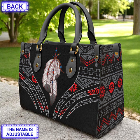LT250514M09 Feather Custom Name Native American Leather Bag