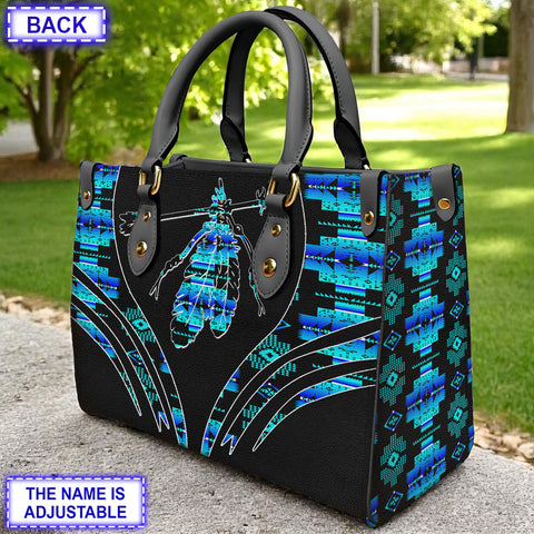 LT250514M10 Feather Custom Name Native American Leather Bag