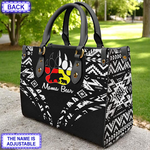 LT250514M11 Mama Bear Custom Name Native American Leather Bag