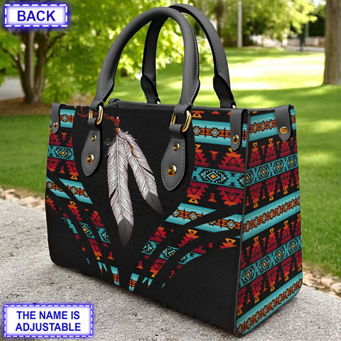 LT250514M13 Feather Custom Name Native American Leather Bag