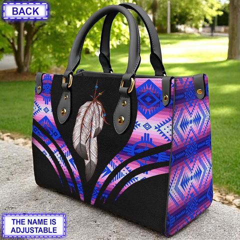 LT250514M14 Feather Custom Name Native American Leather Bag