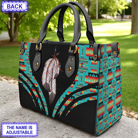 LT250514M15 Feather Custom Name Native American Leather Bag