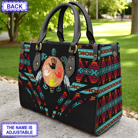 LT250514M19 Tribe Turtle Custom Name Native American Leather Bag