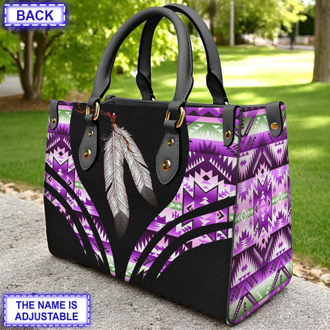 LT250514M20 Feather Custom Name Native American Leather Bag