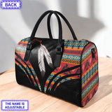 LT250515M06 Feather Custom Name Native American Leather Travel Bag