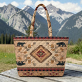 LVR0057 Bear Native American Quilted Shoulder Tote Bag