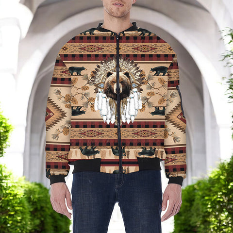 LVR0057v2 Bear Chief Native American Bomber Jacket With Sleeve Pocket