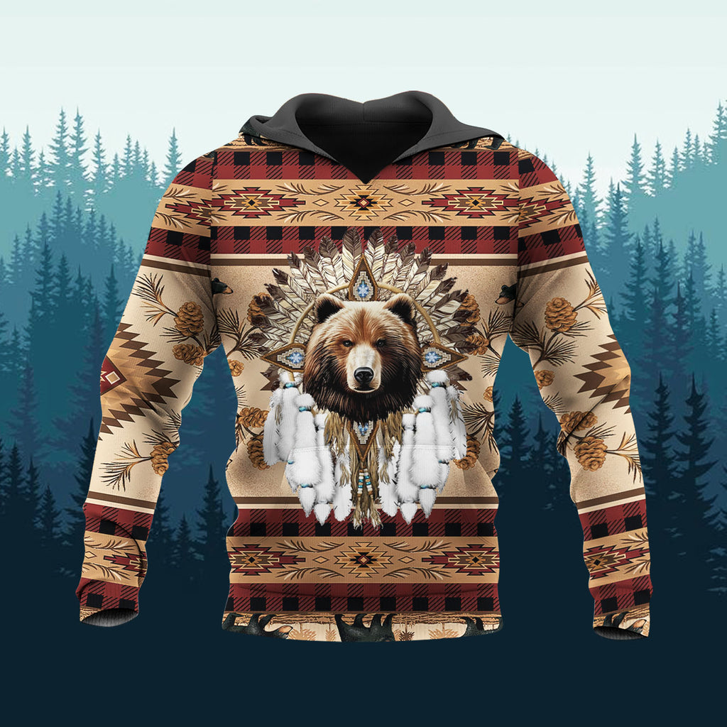 LVR0057v2 Bear Native American 3D Hoodie
