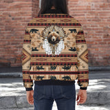 LVR0057v2 Bear Native American Bomber Jacket With Sleeve Pocket