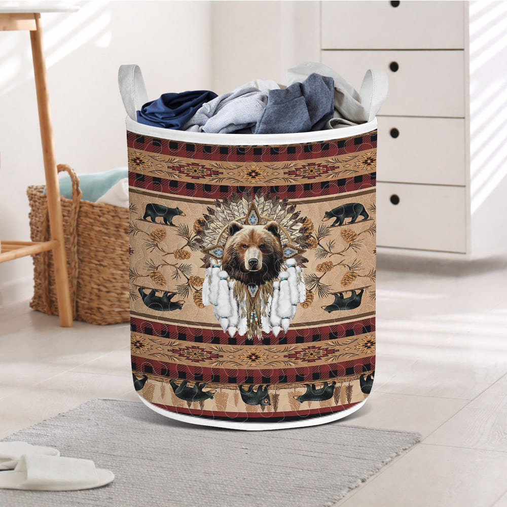 LVR0057v2 Bear Native American Quilted Laundry Basket