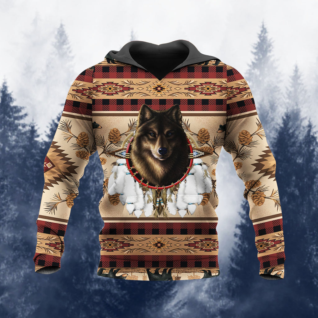 LVR0057v3 Wolf Native American 3D Hoodie
