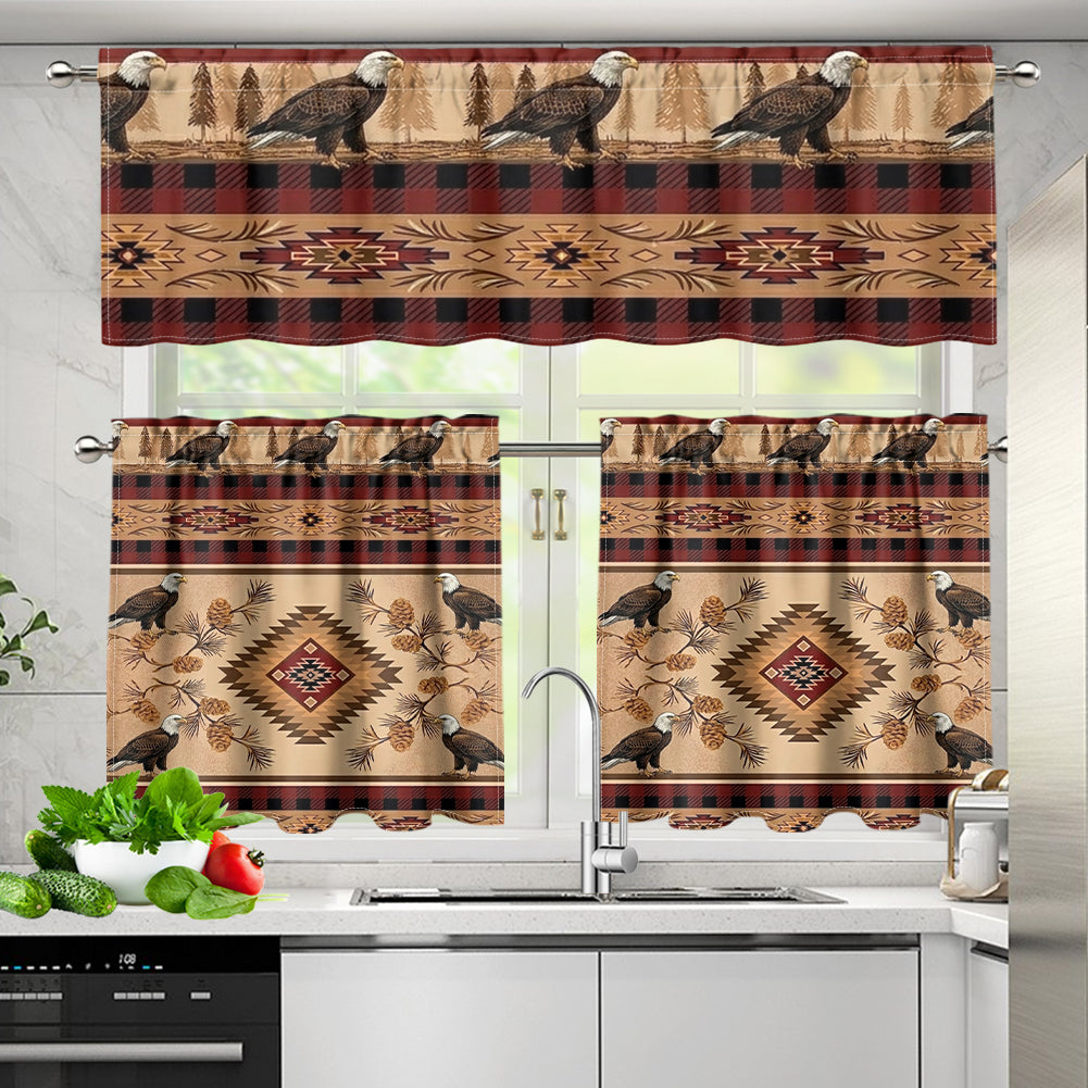 LVR0057v5 Eagles Native American Curtain Valance and Kitchen Tiers Set