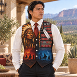 Legacy of the Plains Native American-Inspired Suit Vest Jacket Print One Side Front VJm003