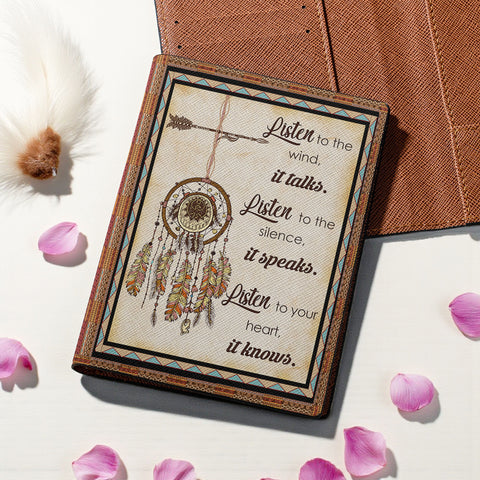 Listen To the Wind Native American Leather Passport Wallet