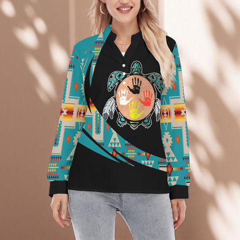 MTS0003 Native American Women Long Sleeve Blouse With Button Closure