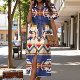 MXD00020 Native American Women Shirt Dress with Waist Tie