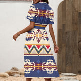 MXD00020 Native American Women Shirt Dress with Waist Tie
