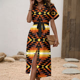 MXD00023 Native American Women Shirt Dress with Waist Tie